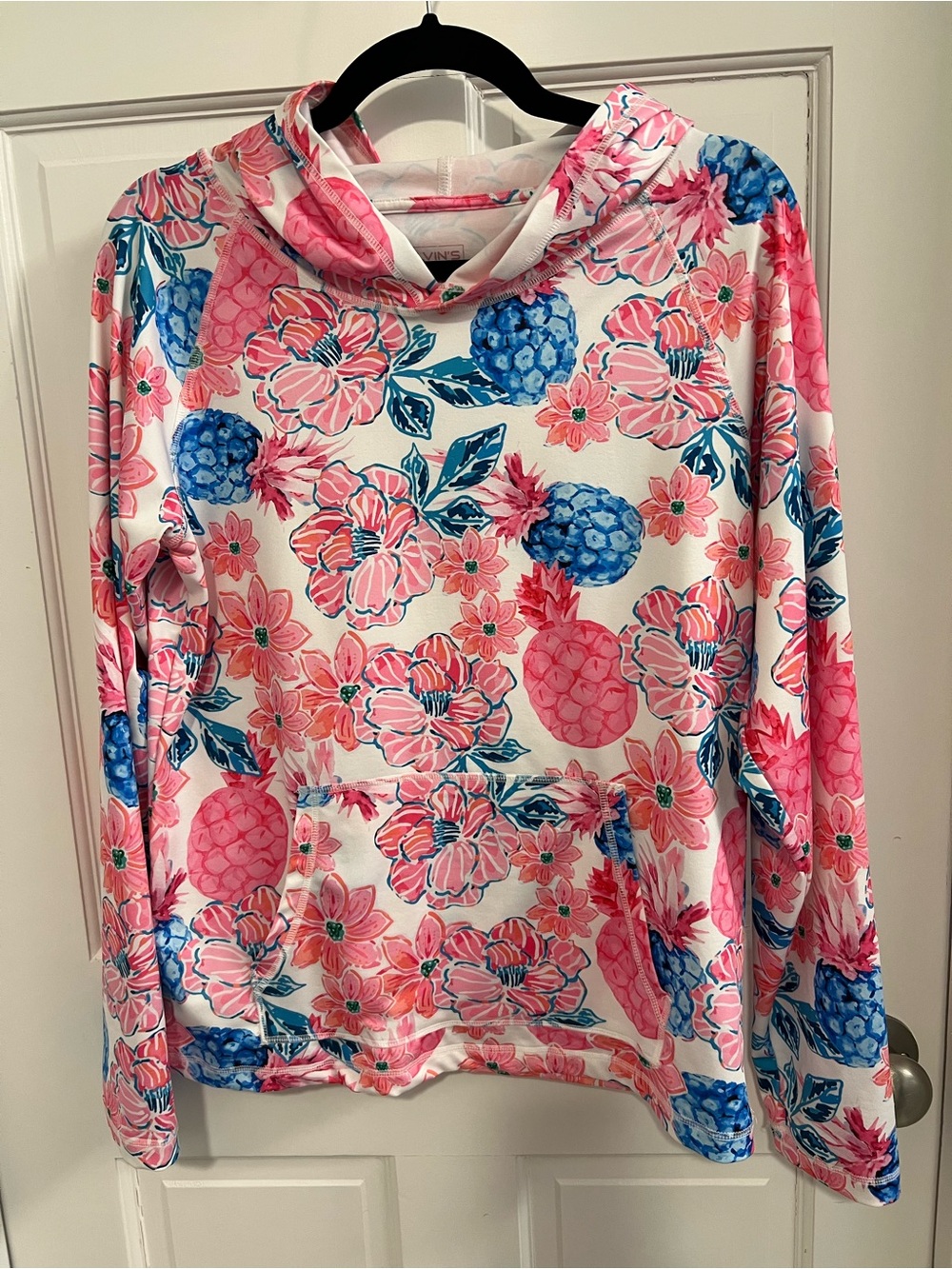 Floral Pineapple Print Hoodie - Pink/Blue